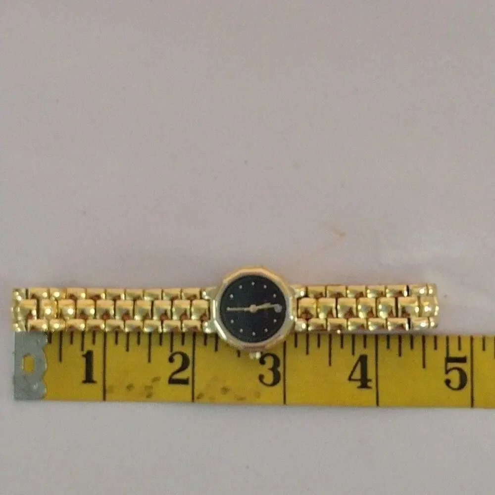 Adolfo Womens Watch Gold Tone Black Dial Bracelet Quartz Dress Needs Battery